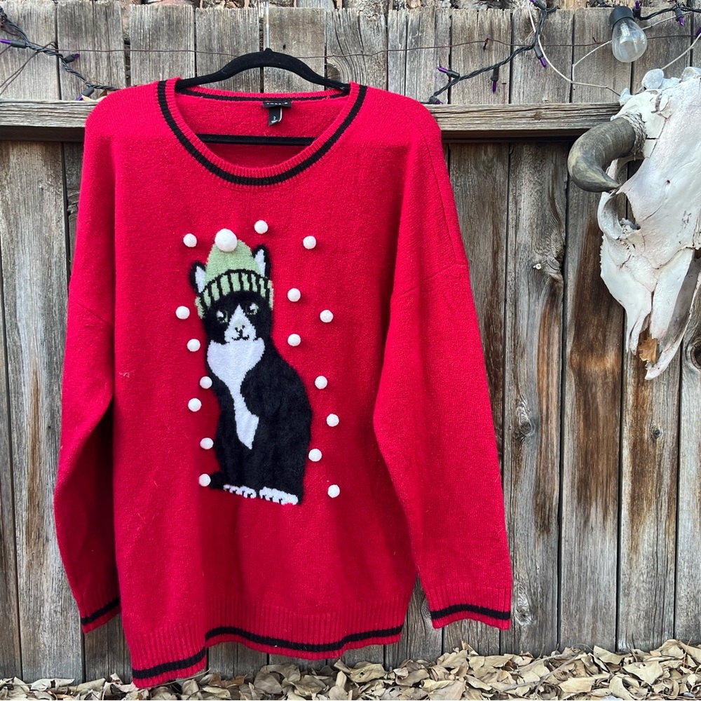 Red Christmas Tuxedo Cat Sweater 2x - Picture 3 of 7